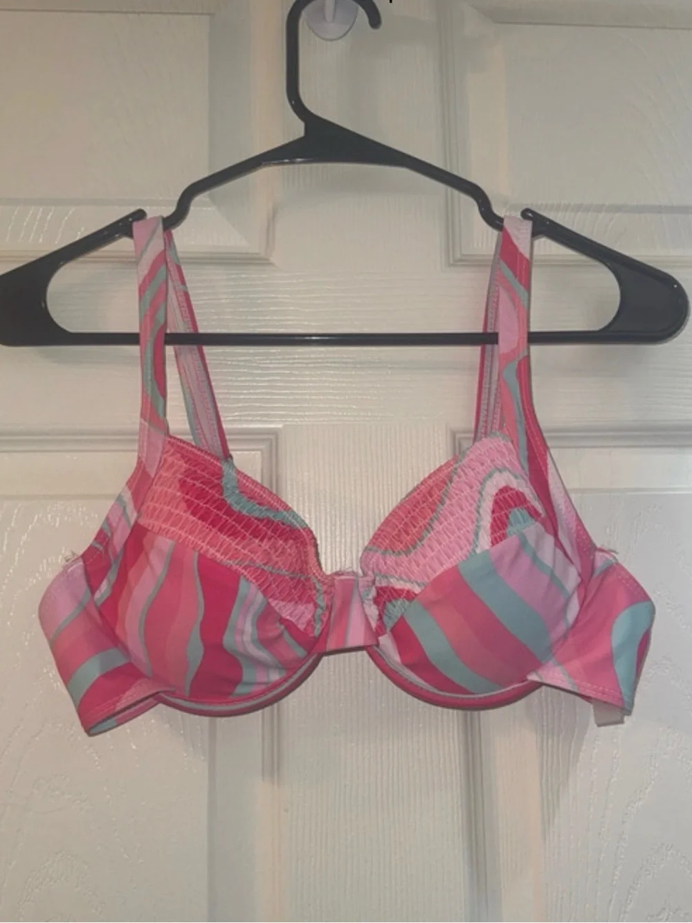 SHEIN Pink, Aqua and White Striped Two-Piece Bikini Set